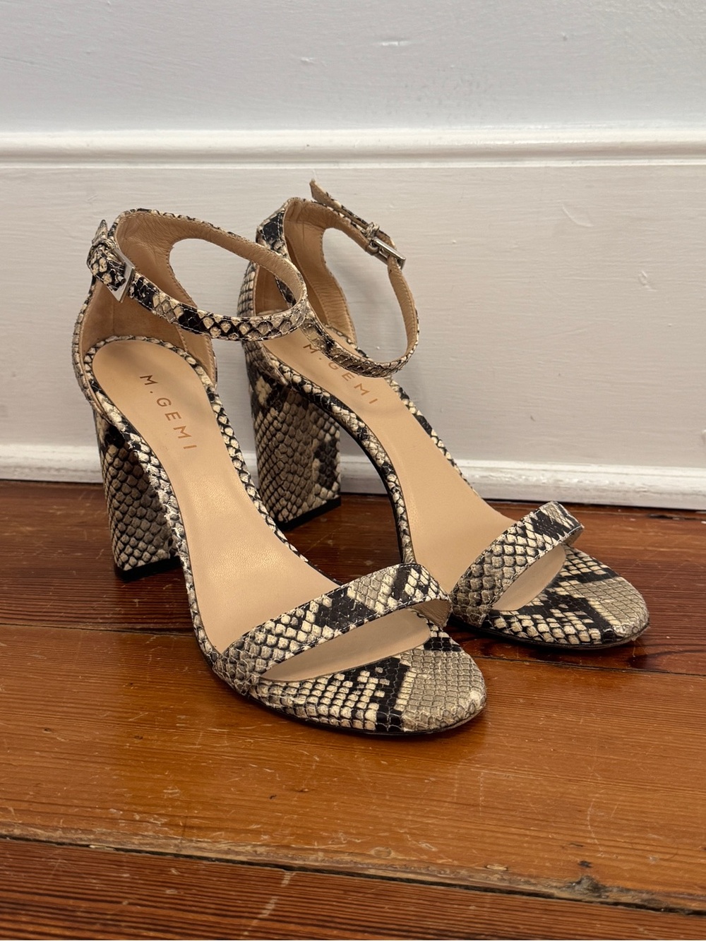 M Gemi High Heels Sandals Python Snakeskin Leather Open Toe Ankle Strap Italy 8